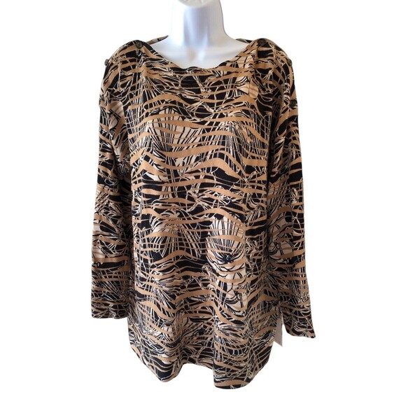 Chicos Travelers Tunic Top Slinky Knit Women’s Size L or 2 Brown Printed - Picture 1 of 11